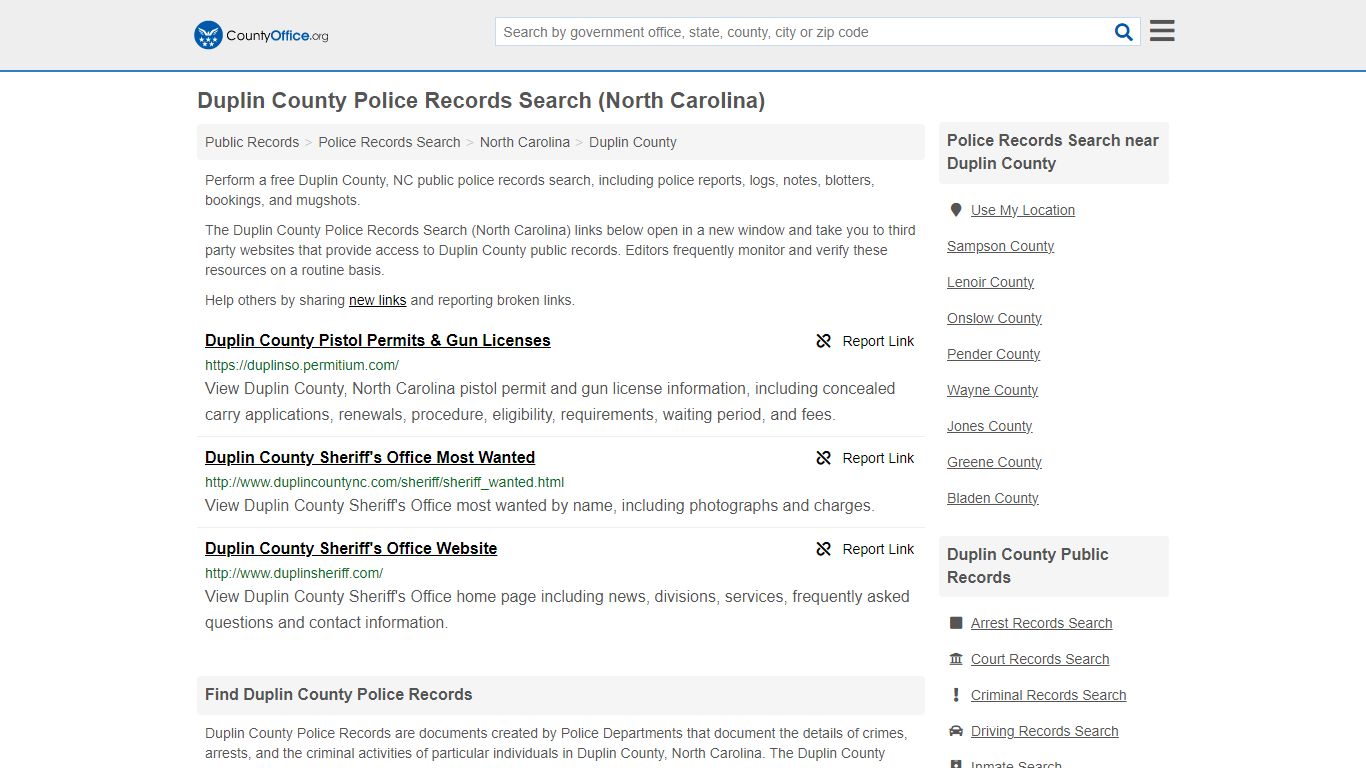 Police Records Search - Duplin County, NC (Accidents & Arrest Records)