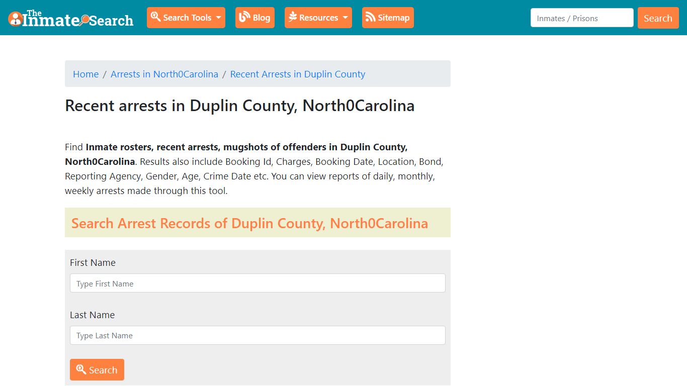 Recent arrests in Duplin County, North Carolina