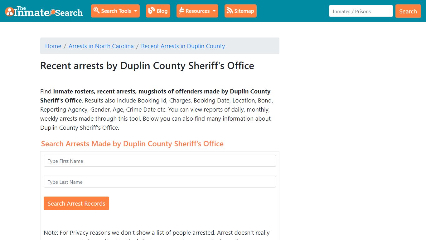 Recent arrests by Duplin County Sheriff's Office